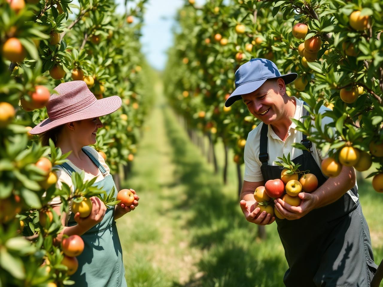 Horticulture workers picking fruit in an NSW orchard